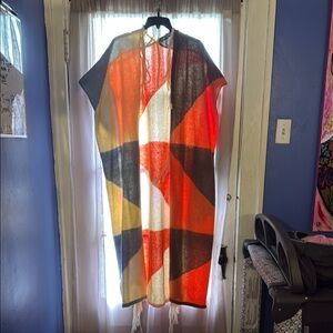 Colorful Geometric Patterned Kimono Poncho